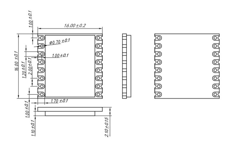 Механические размеры модуля LoRa SX1276 915 МГц LoRa1276-C1-915 Механические размеры модуля LoRa SX1276 915 МГц LoRa1276-C1-915