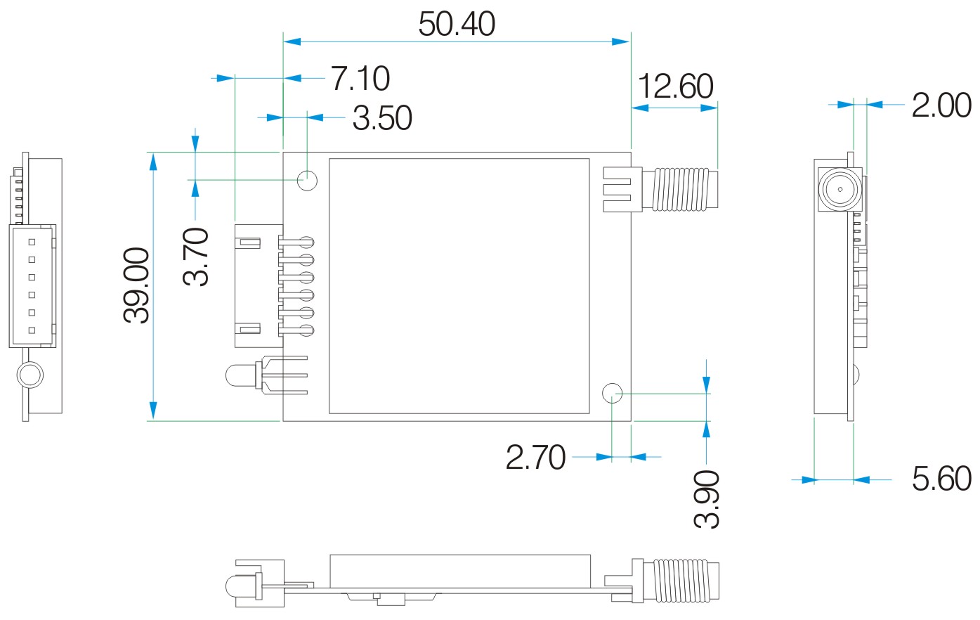 Механические размеры беспроводного модуля LoRa6100Pro