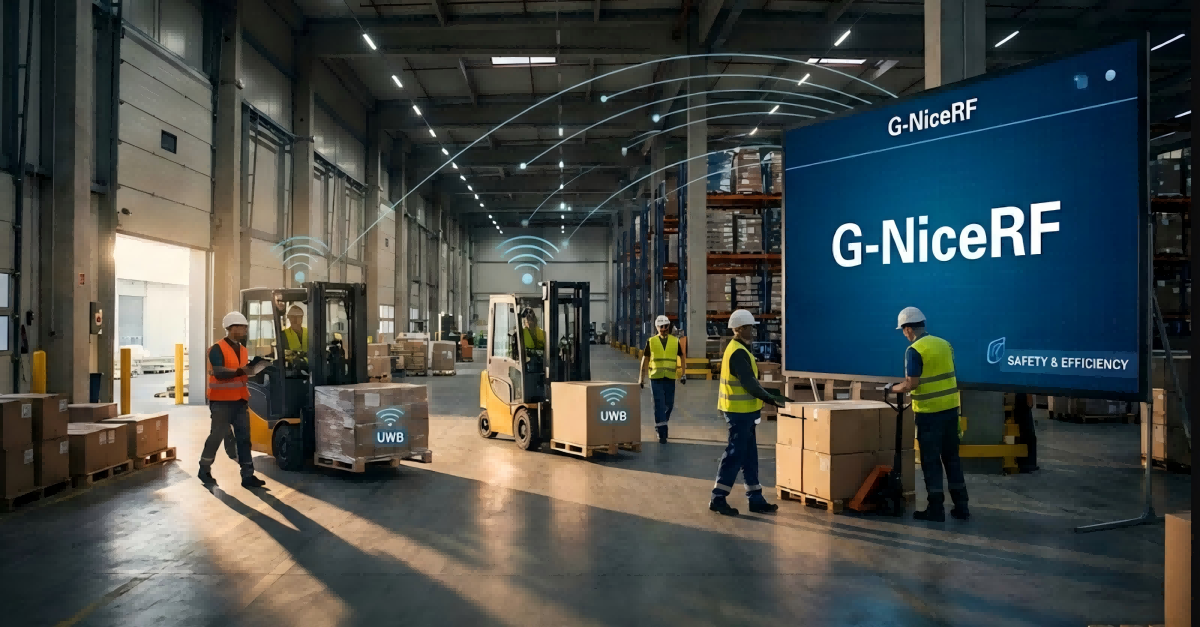Склад с системой отслеживания UWB для безопасности и эффективности.